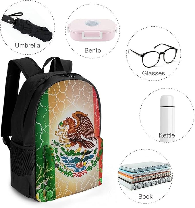 Lightweight Rucksack for Sports Travel Running, Big Capacity Multipurpose Anti-Theft Bookbag, Mexican Flag Lighting Art Travel and Sport Backpack Rucksack