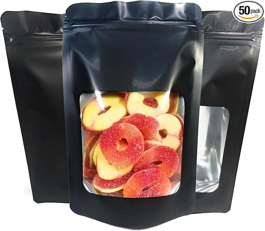 50 Pack Mylar 4 Mil Thick Smell Proof Bags: 4”x 5.5” | 5”x 8” | 6” x 9” Stand Up Zip Seal Foil Pouch. Food Grade. Travel, Storage and Display ROYPACK (Medium 5" x 8")