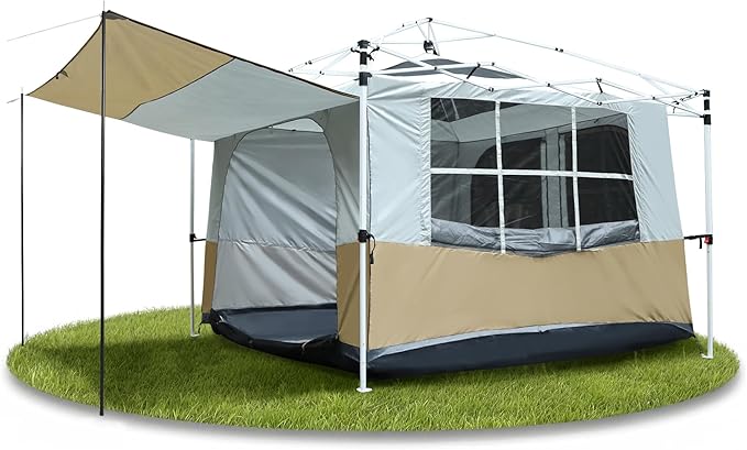 REDCAMP Camping Inner Tent for Pop Up Canopy, Cube Tent Converts 10"x10" Straight Leg Canopy into Camping Tents, Fully Vented Roof, Fit 4-6 Person Khaki (Frame/Shelter NOT Included)