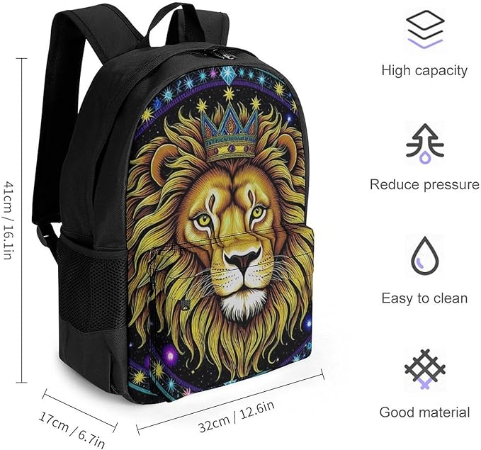 Supdreamc Rucksacks Polyester Anti-Theft Multipurpose Trippy King Of The Lion Art Carry On Bag Large Capacity Gym Outdoor Hiking Backpack With Smooth Zippers
