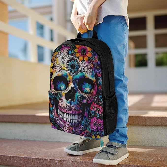 Supdreamc Polyester Daypack Backpack for Sports Travel Running, Big Capacity Anti-Theft Multipurpose Carry On Bag, Indain Mandala Sugar Skull Laptop Book Bag Rucksack