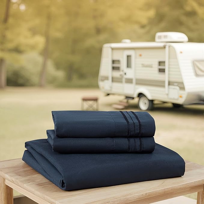 Camping Sheets King Size - Outdoor Air Mattress Sheet Set – Built-in Corner Straps for Air Mattress & Camping Use – Designed for Inflatable Beds & Tailgate Sleepovers, Navy