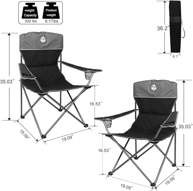 Northroad Folding Camping Chair Set of 4, Portable Collapsible Conversation Set w/1 Sofa, 2 Single Chairs, 1 Table for Family Patio, Outdoor Travel,Beach(Black)