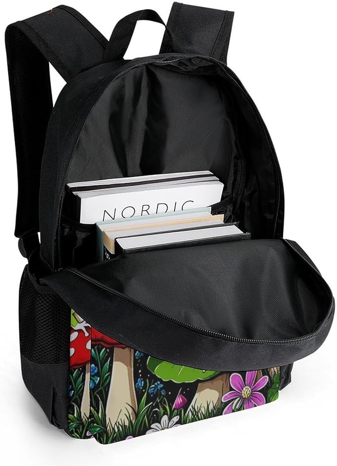 Polyester Daypack Backpack for Trekking Picnic Walking Cycling, Large Capacity Anti-Theft Multipurpose Shoulder Bag, Psychedelic Mushroom Trippy Magic Frog Art Casual Daypack