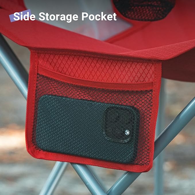Camping Chairs Lawn Portable Foldable Camp Folding Lightweight Chair for Adults with Drink Holder and Cooler Pouch Outdoor for Camping, Lawn, Sports, Picnic, Beach, Music Festival, Red