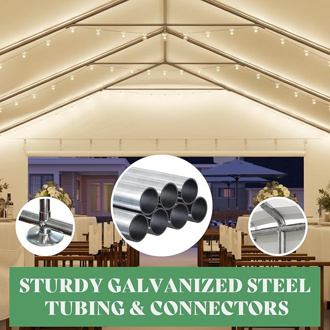 AMERLIFE 16 x 32 FT Party Tent with Rolled Sidewalls, Heavy Duty Wedding Tent for Party Outside with Zinc Alloy Tube & Spiral Stakes, Waterproof Event Shelters, White & Blue
