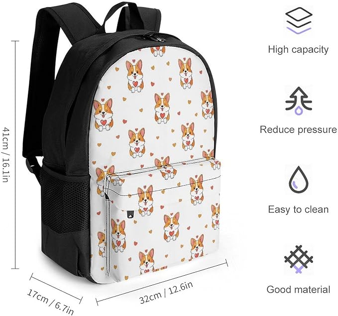 Supdreamc Lightweight Daypack for Camping Business Walking Cycling, Large Capacity Anti-Theft Multipurpose Bookbag, Corgis Funny Dog Design Gym Outdoor Hiking Backpack