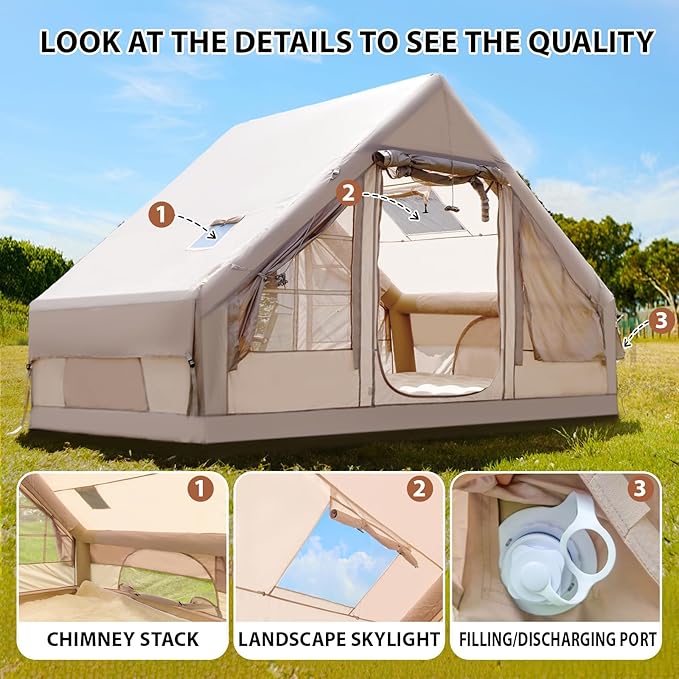 Inflatable Tents for Camping, Large Inflatable Camping Tent with Hand Pump, Easy Setup Tents for 2/4/6/8/10/12 People, Portable Glamping Tent