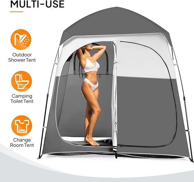 VINGLI 2 Room Shower Tent, 7.5 FT Instant Pop Up Shelter with Carrying Bag, Privacy Changing Room Tent,Perfect for Portable Toilet, Camping, Dressing, Outdoor Indoor, Easy Set Up