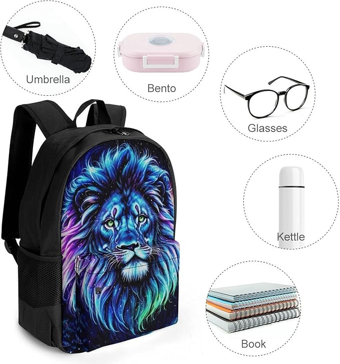 Rucksacks Lightweight Multipurpose Anti-Theft Cool Lion In The Universe Surreal Style Space Art Shoulder Bag Big Capacity Traveling Camping Backpack With Side Pockets