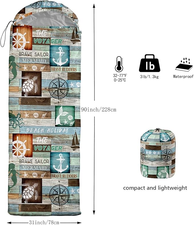Kids Sleeping Bag for Boys Girls,Bohemian Cowboy Print-Lightweight Warm Portable Outdoor Indoor-Waterproof Cold Weather Resistant Sleeping Bag for Camping Hiking