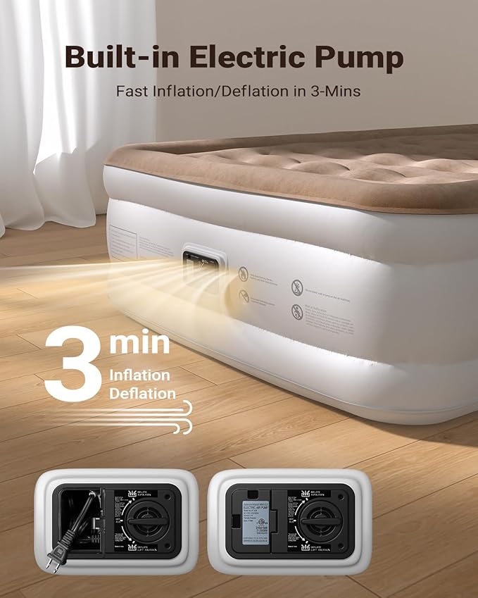 iDOO Air Mattress Full with Built in Pump, Upgraded Inflatable Blow up Mattress for Camping, Home and Guest, Portable & Foldable Air Bed of Durable Wave Beam Strong Support, Colchones Inflables