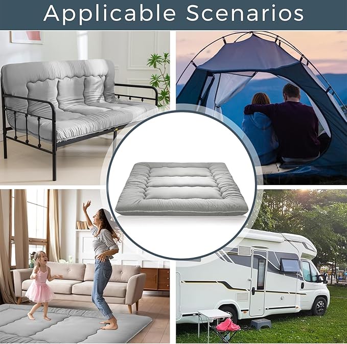 MAXYOYO 6" Thick Japanese Floor Mattress Futon Mattress, Foldable Tatami Pad for Adults, Roll Up Floor Bed for Guest Room Bedroom RV, Grey, Full