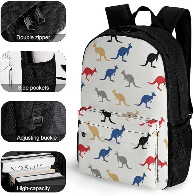 Men Women Polyester Australia Kangaroos Daypack Big Capacity Shoulder Bag With Smooth Zippers for Hiking Work Walking Cycling