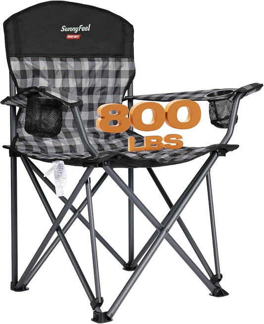 SUNNYFEEL Oversized Folding Camping Chair 800 LBS Heavy Duty for Big Tall People Red Padded Portable Collapsible Chairs with Armrest Cup Holder & Pocket for Outdoor Travel Picnic Camp Sports
