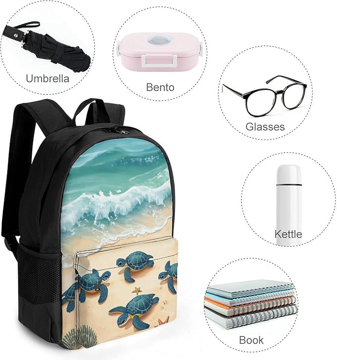 Lightweight Daypack for Camping Business Walking Cycling, Large Capacity Anti-Theft Multipurpose Bookbag, Beach Turtles Gym Outdoor Hiking Backpack