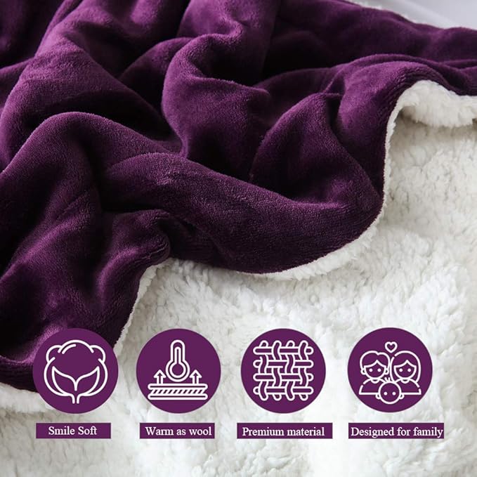 NANPIPER Bed Blanket Reversible Sherpa Flannel Blanket Super Soft Fuzzy Lightweight Fleece Microfiber (90"x90" Purple) Queen
