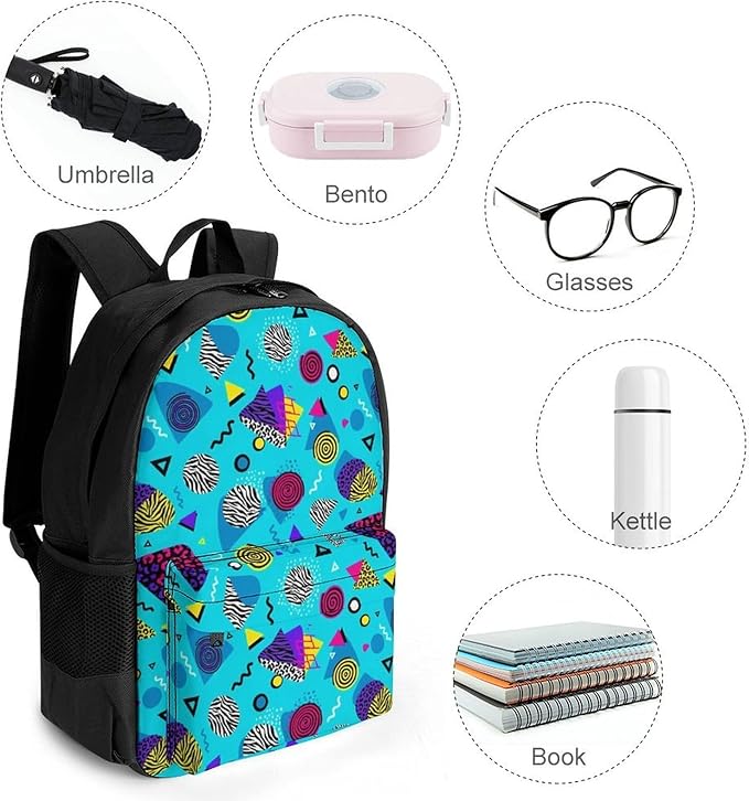 Lightweight Rucksack for Sports Travel Running, Big Capacity Multipurpose Anti-Theft Bookbag, Geometric Checkered Zebra Tiger Leopard Print Mint Green Retro 80S 90S Travel and Sport Backpack Rucksack