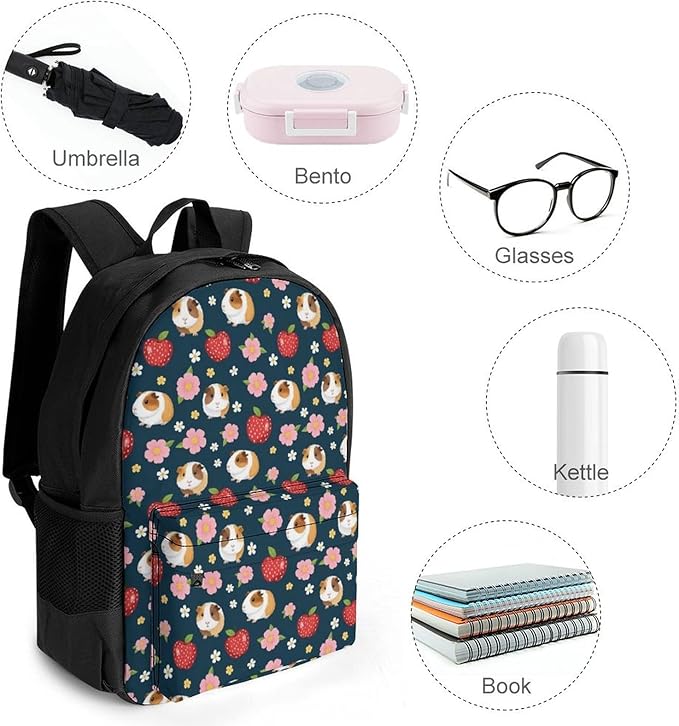 Supdreamc Lightweight Daypack Backpack for Sports Travel Running, Large Capacity Multipurpose Anti-Theft Bookbag, Guinea Pigs Flowers Floral Laptop Backpack Daypack