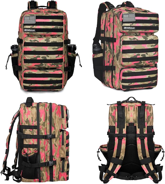 Military Tactical Backpack 55L for Men & Women Bug Out Bag Assault pack Molle Daypack Hiking Trekking Rucksack (Pink camouflage)