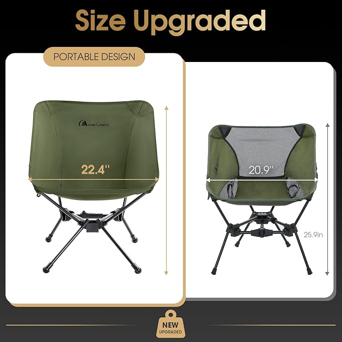 MOON LENCE Portable Camping Chair, Lightweight Folding Backpacking Hiking Chair, Plus Size Compact Yet, Support 330 lbs (Green)