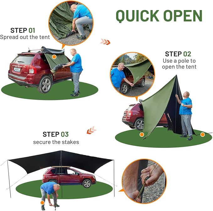 TIMBER RIDGE 19x9.8ft Retractable Car Awning with Blackout Coating, 186ft² Roof Rack Pull-Out Sun Shade Overland Camping, UPF50+ Waterproof Sun Shelter for Vehicle/Truck/Jeep/SUV/Van Green