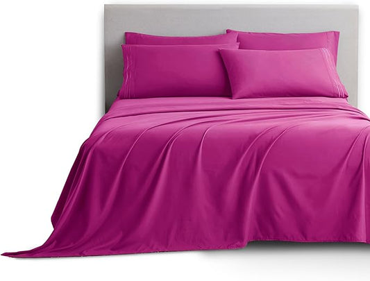 Clara Clark King Sheets, 6 Piece Set - Hotel Luxury Sheets for King Size Bed, Super Soft Bedding Set, King Size, Magenta