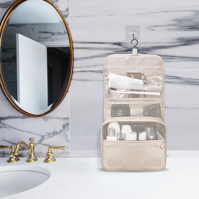 Large Capacity Toiletry Bag Travel Bag with Hanging Hook for Men and Women Waterproof Travel Cosmetic Bag Bathroom Storage Bag for Brushes Set, Full-Sized Shampoo,Accessories(White Cactus)