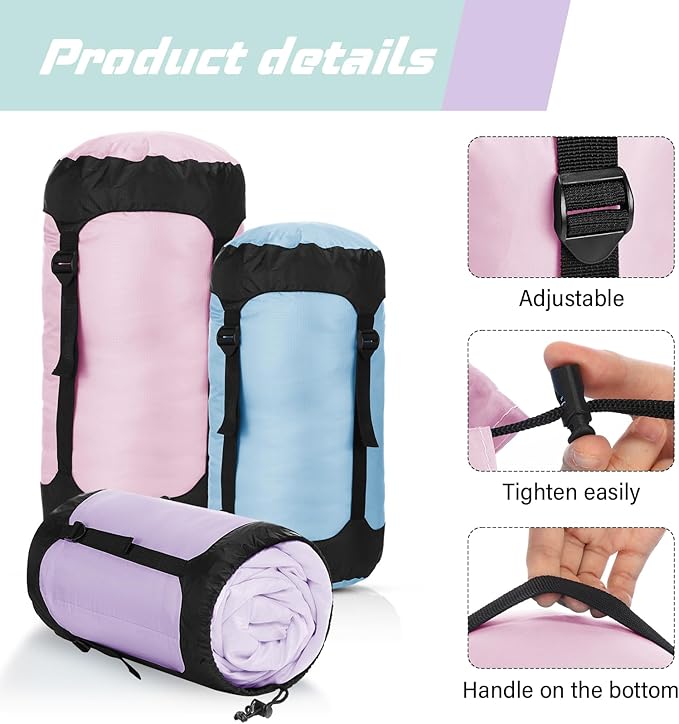 5 Pcs Compression Sacks for Backpacking 5L/10L/15L/20L/35L Camping Sleeping Bag Stuff Sack Water Resistant Sleeping Bag Storage Sack for Space Saving Hiking Gear
