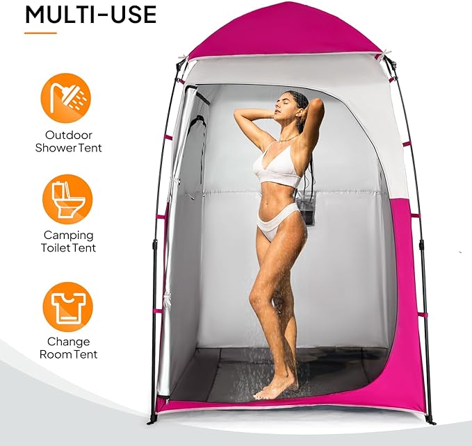 VINGLI 6.8FT Shower Tent, Large Instant Pop Up Shelter with Mesh Floor & Carrying Bag, Privacy Changing Room Tent for Toilet, Camping, Dressing, Lightweight & Sturdy, Easy Set Up