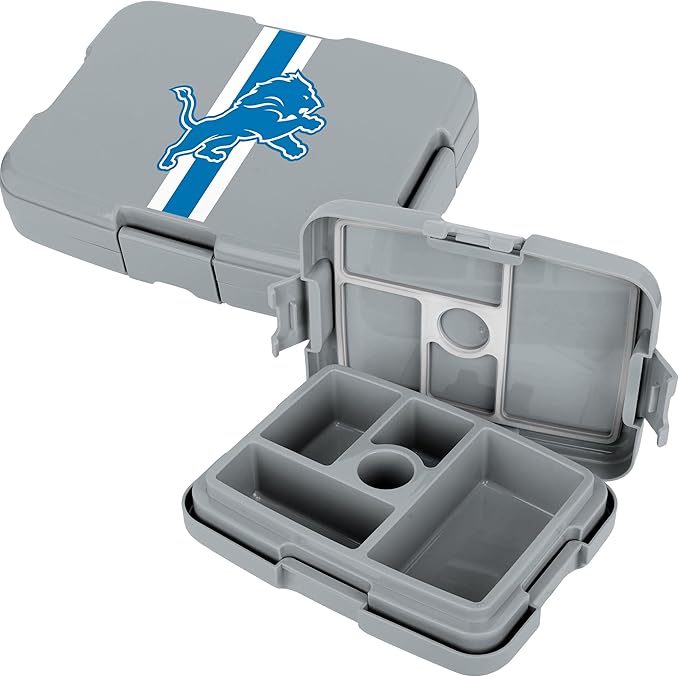 FOCO NFL Unisex-Adult Officially Licensed Team Color Stripe Primary Logo Football Leak Proof 5 Compartment Bento Lunch Box - Detroit Lions