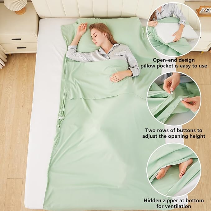 Sleeping Bag Liner Camping Adult Sleep Sack Lightweight Travel Sheet for Hotel Bed Compact Ultralight Essential Cleaning Supplies Kit Travel Bedding Set for Backpacking