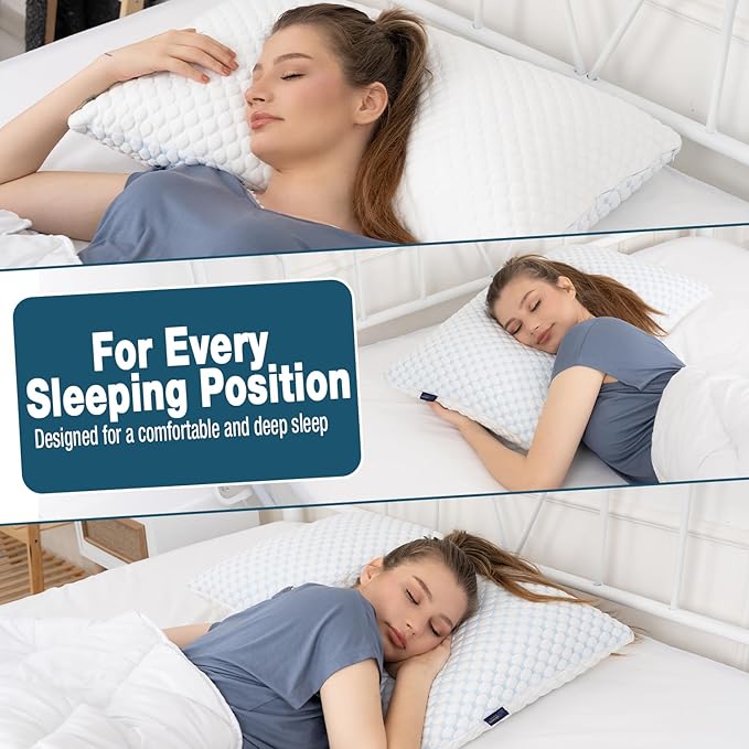 alkamto Cooling Shredded Memory Foam Pillow – Adjustable Gel for Personalized Support – Double-Sided Ice Silk & Soft Rayon – Lightweight, Compressible (White) (King)