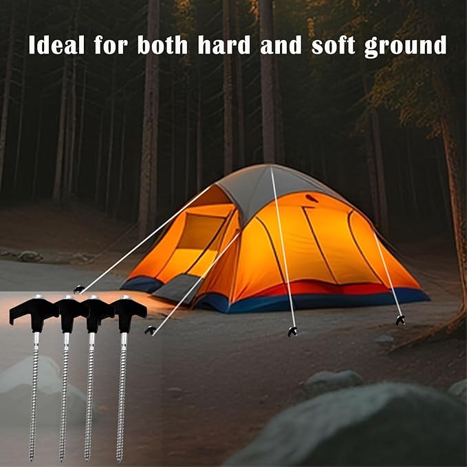 20 Pack Screw in Tent Stakes, 8 Inch Heavy Duty Ground Anchors with Hex Head Drillable Tent Pegs Camping Stakes for Patio, Garden, Canopies, Grassland, Outdoor (Black)