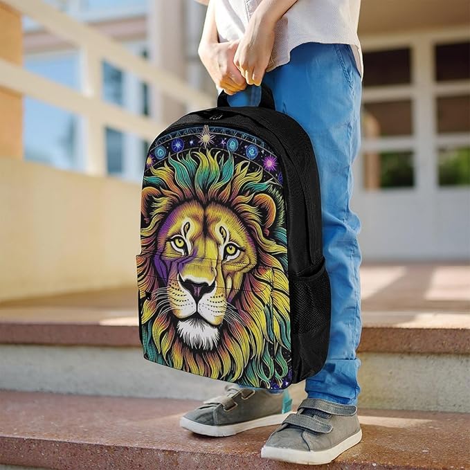Supdreamc Lightweight Rucksack for Sports Travel Running, Big Capacity Multipurpose Anti-Theft Bookbag, Fantasy Lion Sun And Moon Twelve Constellations Art Travel and Sport Backpack Rucksack