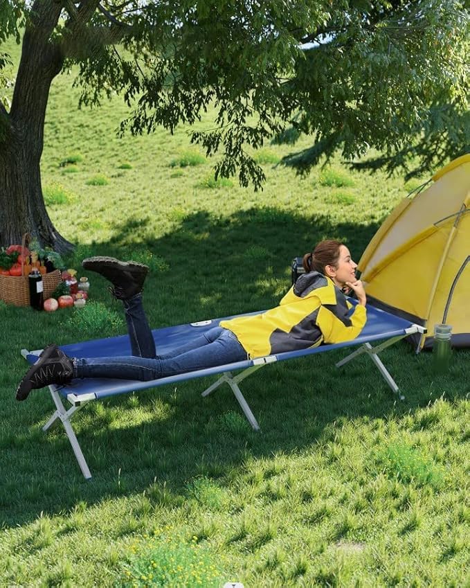 Camp Bed, Portable Folding Camping Cot for Adults,Indoor Outdoor Portable Sleeping Cot for Hiking, Camping with Carrying Bag (Blue)