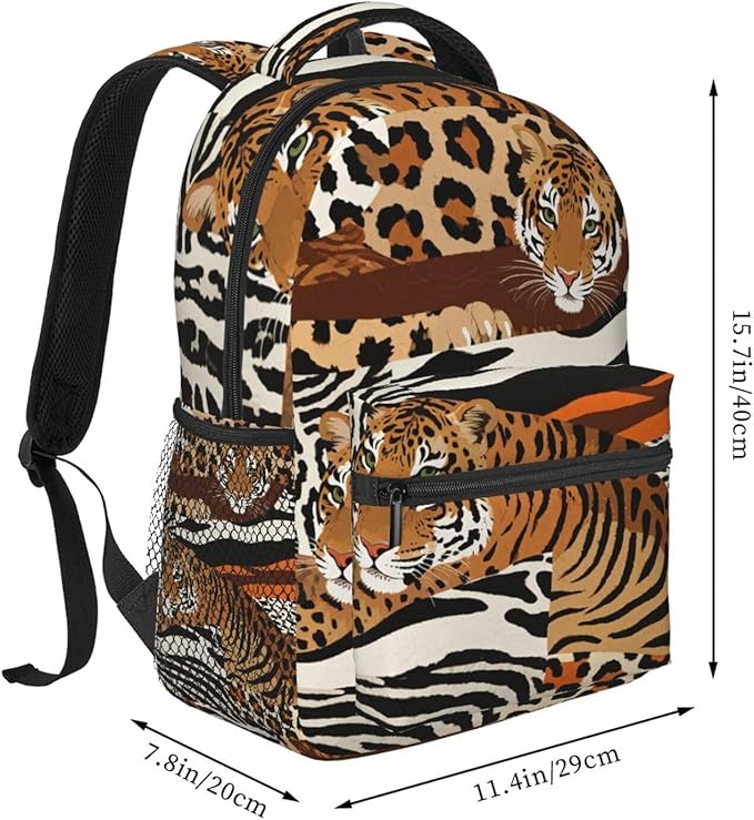 Polyester Daypack for Hiking Work Running, Big Capacity Anti-Theft Multipurpose Shoulder Bag, Leopard Print Animal Skin Patterns Travel and Sport Backpack Rucksack