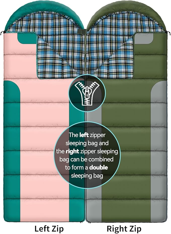 Cotton Flannel Liner Sleeping Bag for Adults Teens Kids, Cold Weather &Warm, 3 Seasons, Lightweight Compact Camping Essentials Equipment, Hiking, Outdoor, Travel