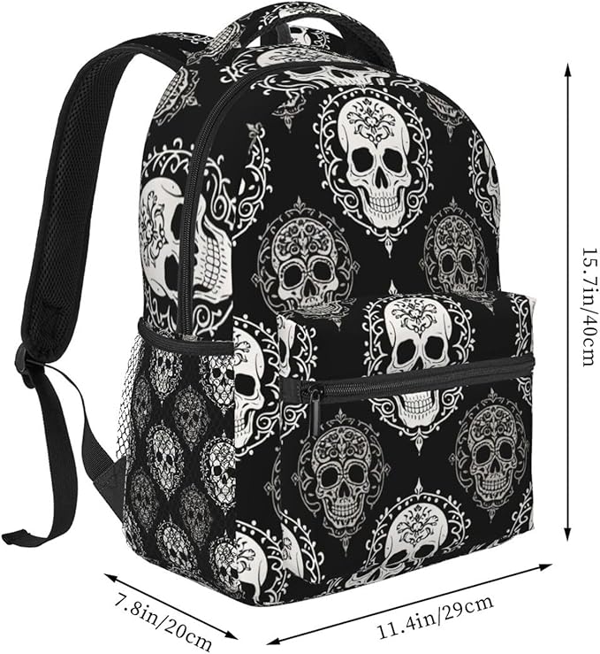 Daypack Anti-Theft Multipurpose Large Capacity Shoulder Bag, Vintage Skull Travel Hiking Camping Rucksack With Smooth Zippers