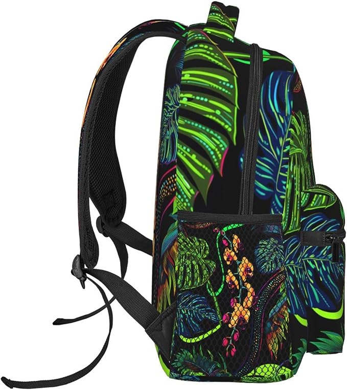 Lightweight Daypack for Camping Business Walking Cycling, Large Capacity Anti-Theft Multipurpose Bookbag, Abstract Fantasy Tropical Foliage Pattern Gym Outdoor Hiking Backpack