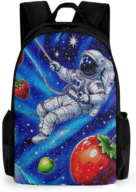 Supdreamc Backpack Multipurpose Anti-Theft Large Capacity Bookbag, Space Astronaut Galaxy Strawberry Art Travel Hiking Daypack With Side Pockets