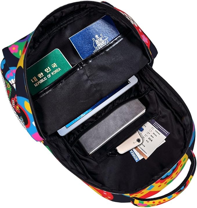 Men Women Lightweight Mexican Sugar Skulls Backpack Large Capacity Bookbag With Smooth Zippers for Gym Business Running