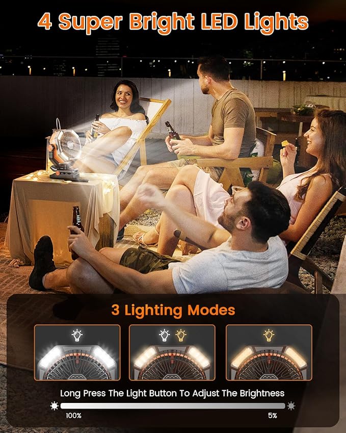 coldSky Camping Fan with Dual Motor, 20000mAh Clip On with Digital Display, 9-Inch Portable Battery Operated with LED Lantern, Tent Fan for Camping with Remote, 5 Speeds, 4 Timing, Outdoor