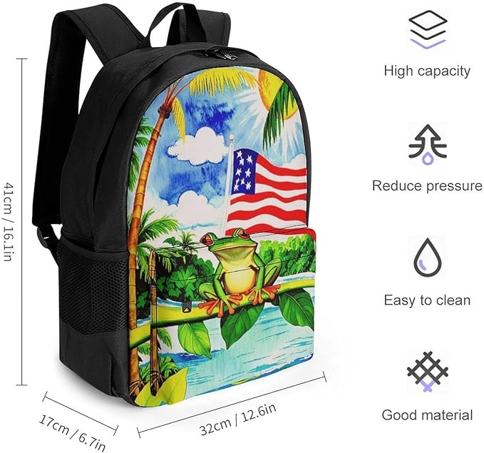 Supdreamc Shoulder Book Bags Anti-Theft Multipurpose Big Capacity Bookbag, Flag Of American Palm Tree Frog Travel Hiking Backpack With Smooth Zippers