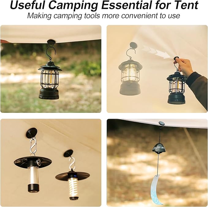 Strong Magnet Hooks for Camping Heavy Duty Tent Accessories 2pcs Magnetic Hook with 2 S-Hooks for Tent, Outdoor Hanger for Lanterns,Camping Essentials,Portable and Lightweight for Car,Boat