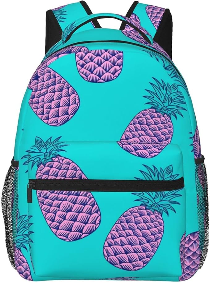 Daypack Backpack Anti-Theft Multipurpose Large Capacity Carry On Bag, Purple Pineapple Pattern Traveling Camping Backpack With Side Pockets