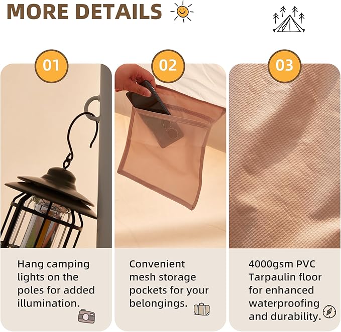 Bell Tent for Family Camping, 9.8/13.1/16.4 FT Yurt Tent with Stove Jack, 4 Season Oxford Tents for Outdoor Party, Hot Tent Shelter Fits 3-4 People