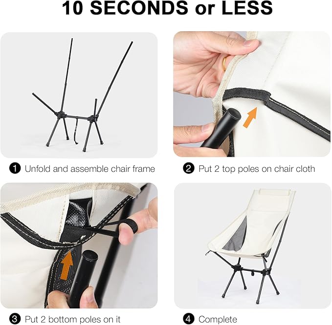 Foldable Lightweight High Back Camping Chair for Outdoor, Portable Travel Chair for Adults, White