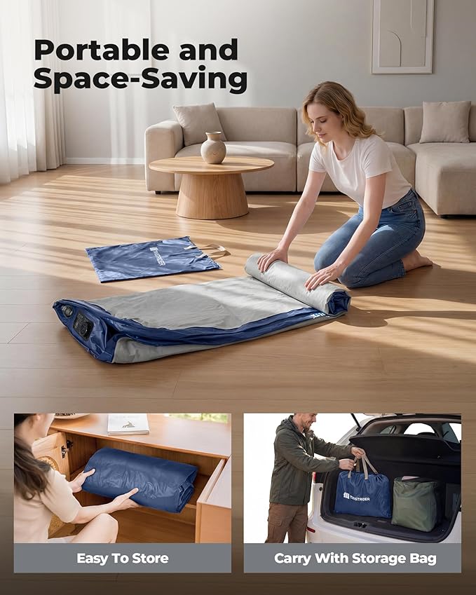 Queen Air Mattress with Built in Pump,18" Raised Blow up Air Bed,3 Mins Quick Self-Inflation/Deflation, Inflatable Mattress for Camping/Home/Guests/Travel (Navy Blue)