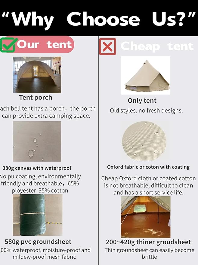 AM&HAIBEI 19.68×13.1ft Canvas Bell Tent for Glamping, 4-Season Yurt with Porch, Heavy Cotton Canvas Design for Outdoor Living